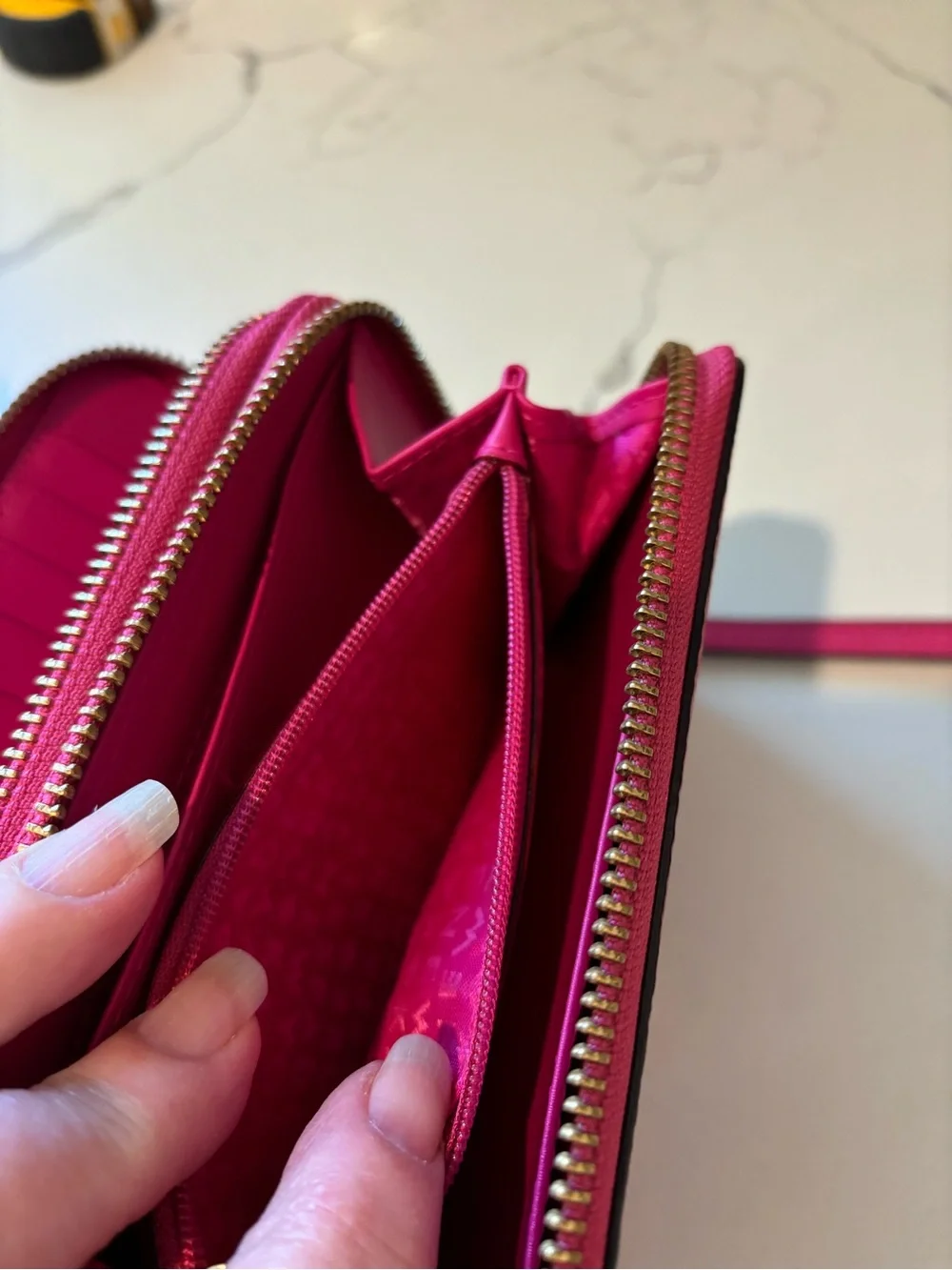 Kate Spade Double Zip Continental Saffiano Wristlet Sweetheart Pink Gold Metal